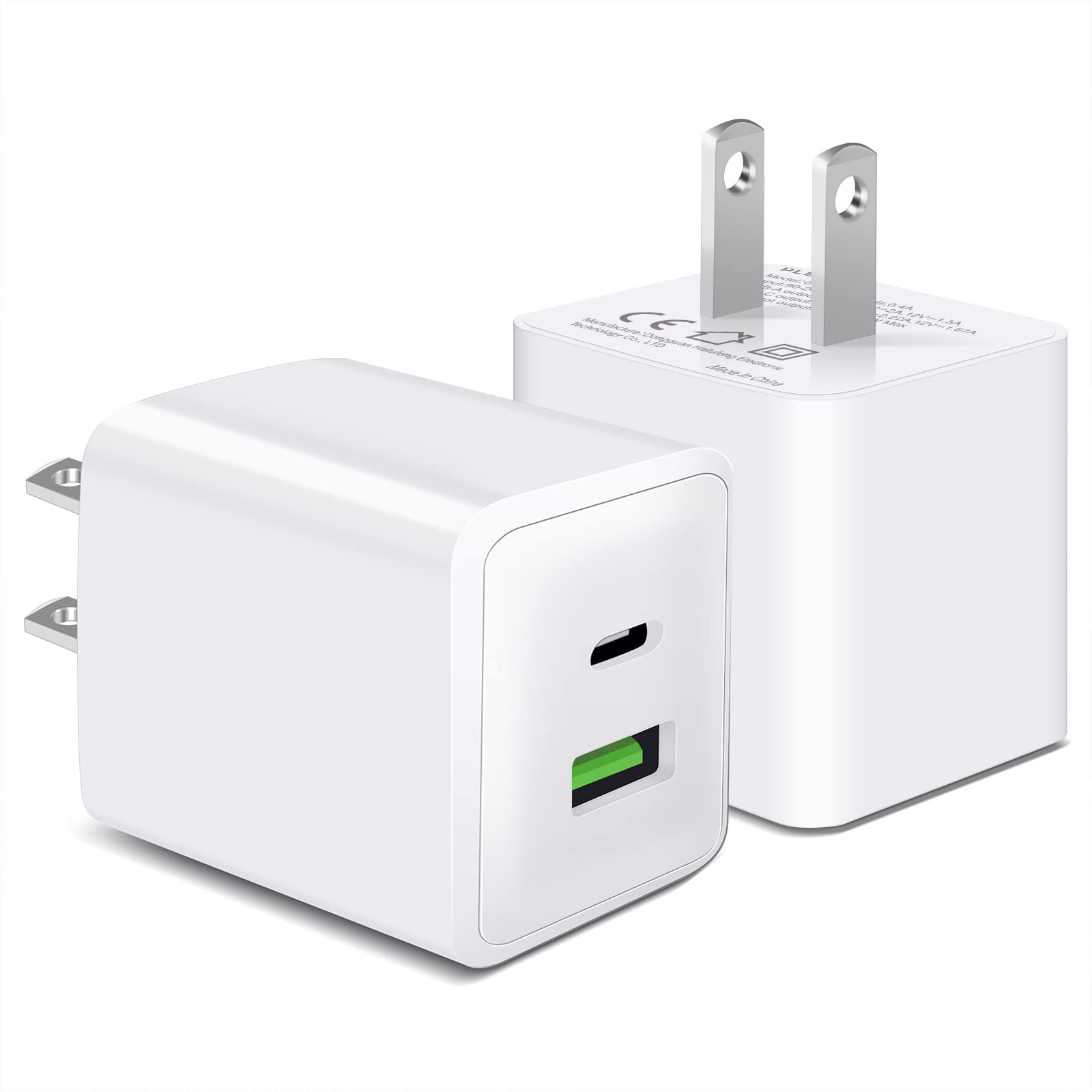 Photo 1 of 2 Pack USB C Wall Charger, PLSFLICK 20W Dual Port Power Delivery Fast Type C Charging Block Plug Adapter for iPhone 14 13 12 Pro Max Mini XR XS SE, Ipad, Airpods, Samsung Galaxy(White)