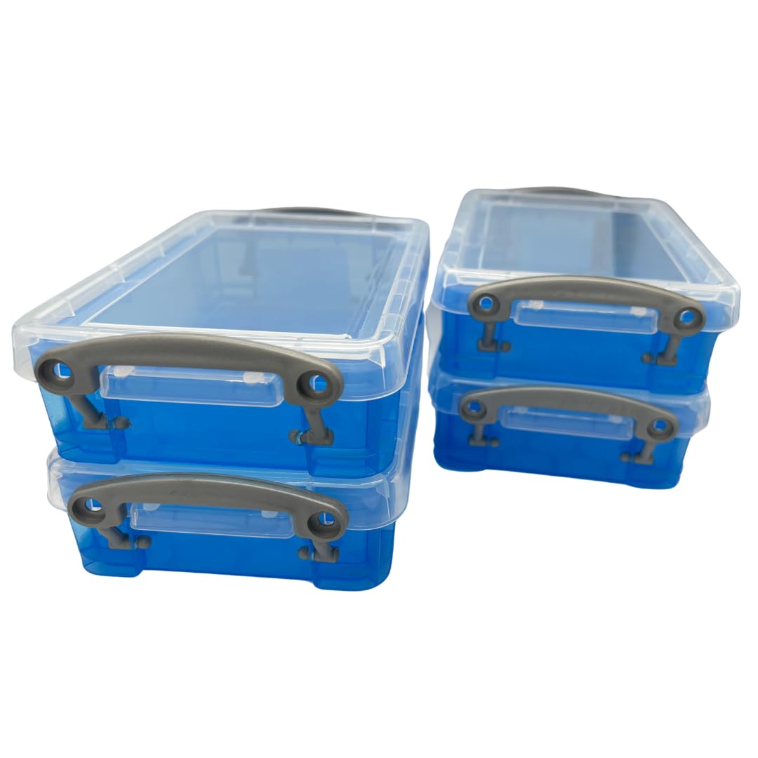 Really Useful Plastic Storage Box 0.35 Litre (Pack of 4) (Blue)