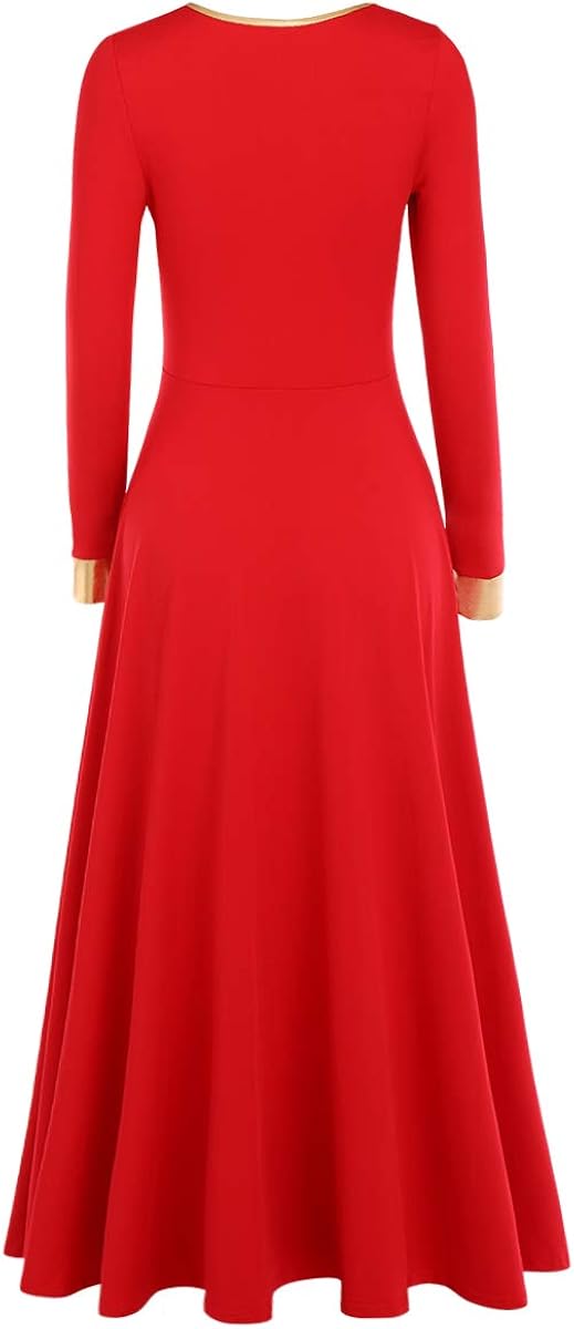 IBAKOM Liturgical Praise Dance Worship Long Dress for Women Metallic Gold Color Block Loose Fit Full Length Church Dancewear: Clothing