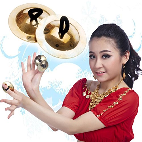 Meolin 2pcs Professional Belly Dancing Gold Finger Cymbals Musical Instrument Gong & Cymbals,Gold,2.17in