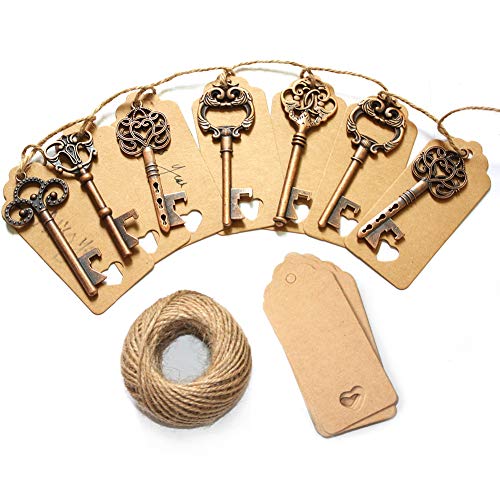 70Pcs Wedding Favors Skeleton Key Bottle Opener,Vintage Skeleton Key Bottle Opener with 70pcs Escort Card Tag and Twine for Guests Party Favors Rustic (Bronze)