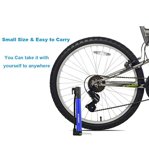 Bike Floor Pump & Glueless Puncture Kit, Portable Mini Bicycle Tire Air Pump with Reversible Presta to Schrader Valves Pump Head for BMX, Mountain, Road, Hybrid Bike & Sports Ball - Blue