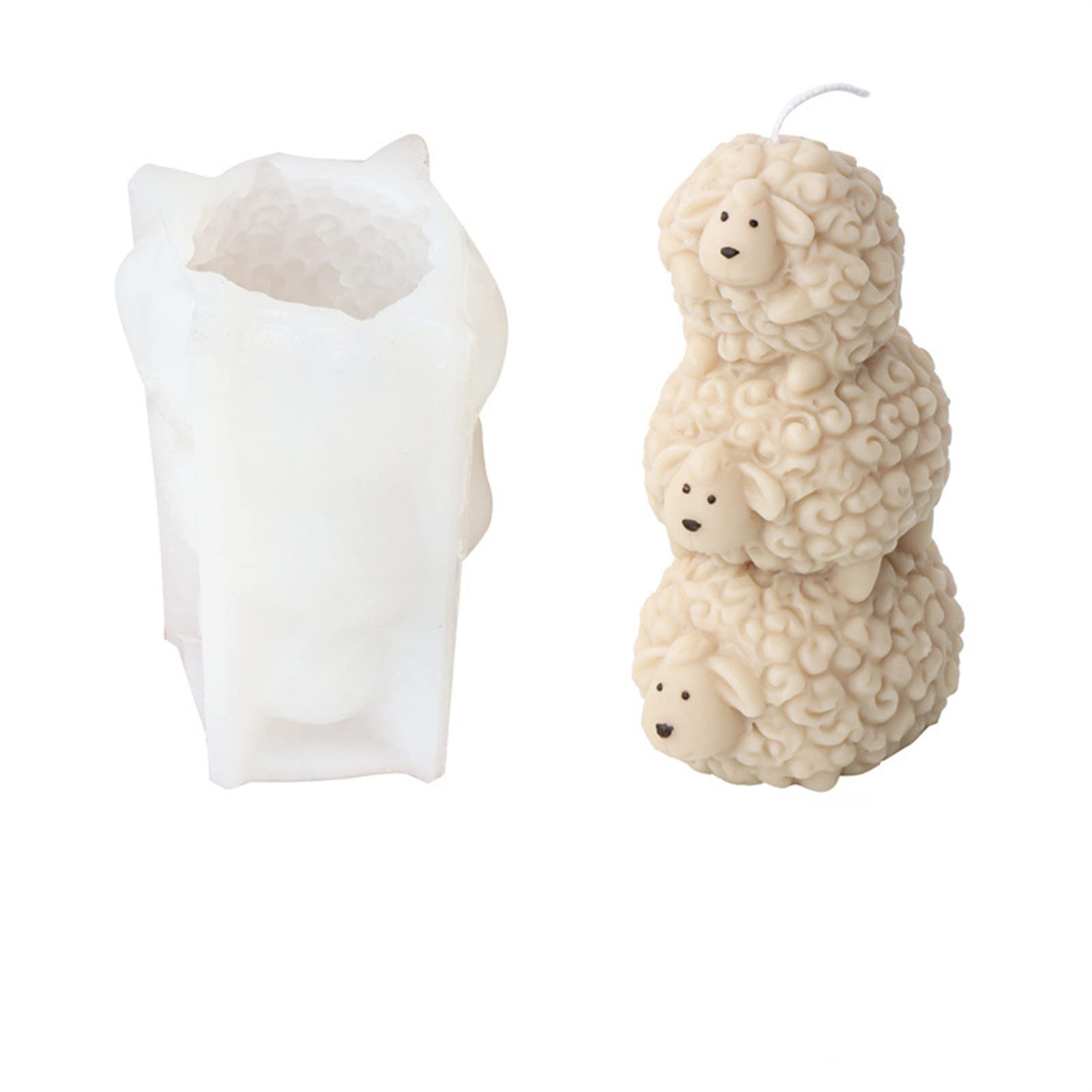 Xidmold 3D Stacking Sheep Candle Mould, Sheep Silicone Mould for Fondant, Chocolate, Cake Decor, Candle, Soap, Polymer Clay, Plaster Ornament, Resin Art (Sheep)