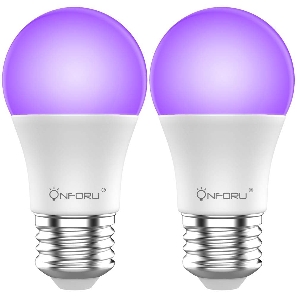 Onforu 2 Pack 9W UV LED Bulb, Black Light Bulb with E27 Base, UVA Level 385-400NM, Blacklights, Ultraviolet Fluorescent Lamp for Party, Glow in The Dark, Body Paint, Fluorescent Poster, Neon Glow