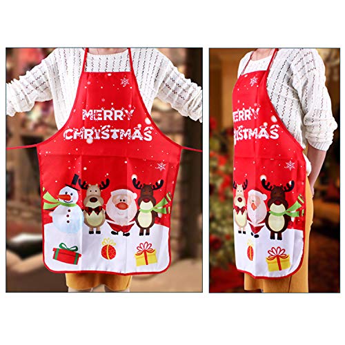 LeeLoon 2 Pack Chistmas Apron, Holiday Kitchen Apron Christmas Santa Claus/Elk/Snowman Style Decoration Apron for Christmas Dinner Party Cooking Baking Crafting House Cleaning Kitchen