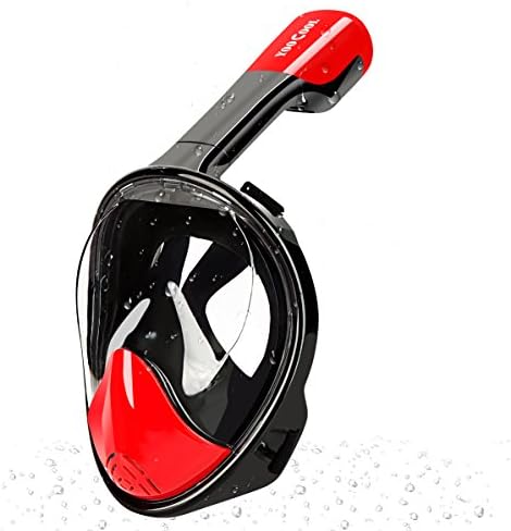 Yoocool Full Face Snorkel Mask with Anti-fog and Anti-leak Technology Free Breath Snorkel and Mask set for Adult,Youth and Kids (Black Red, Small/Medium)