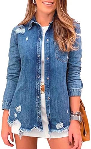 ripped denim shirt womens