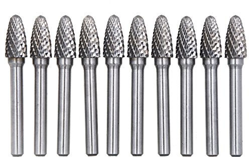 Wokesi 10Pcs,3/8''Cutting Diameter,1/4"(6mm)Shank Diameter,Solid Tungsten Carbide File Cutter Taper Points Burrs Grinding Head Fit Dremel Bits Endmills for Rotary Tools (3/8‘’(10mm) E shape) - Thumbnail 2