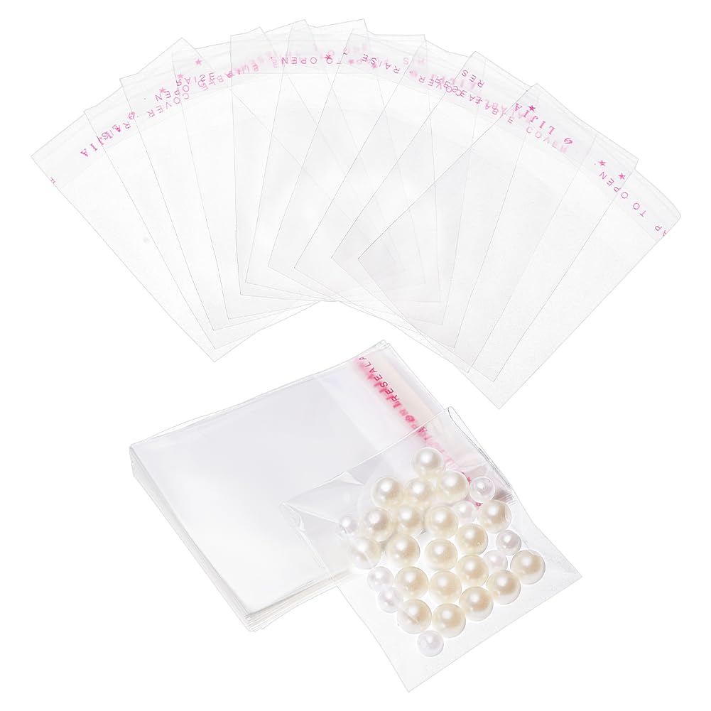 PH PandaHall 1400pcs Clear Cellophane Bags, 7x5cm Self Adhesive Opp Bag Sealable Small Transparent Treat Bags for Packaging Beads Earrings Candy Cookies Biscuit Chocolate Cake Jewellery Cards Gift