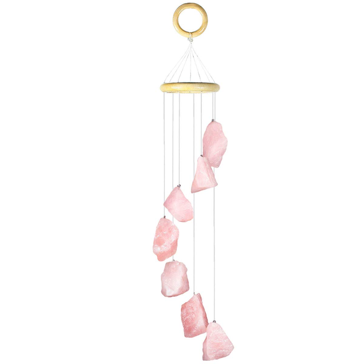 mookaitedecor Natural Rose Quartz Raw Crystal Wind Chime for Home Bedroom Porch Window Garden Indoor Outdoor Decor, Healing Crystal Art Hanging Ornament Reiki Wind Chime Gift Good Luck Pink Room Decor