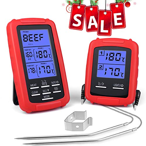 Pansonite Wireless Remote Digital Cooking Food Thermometer Meat Thermometer For Grilling Oven Kitchen Smoker BBQ Grill Thermometer With Dual Probe, 230 Feet Range