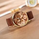 Promithi Women Mens Luxury Hours Clock Point Wrist Watch With Continental Map (brown), Watch Central