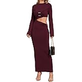 XinFSh Women's Fall Wedding Guest Dress Sexy Cutout Long Sleeve Bodycon Formal Cocktail Party Maxi Dresses 2025