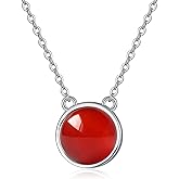 TANGPOET Dainty Round Circle Pendant Necklaces for Women 925 Sterling Silver Lab Created Gemstone Necklace Jewelry Christmas Valentines Mothers Day Birthday Gift for Her