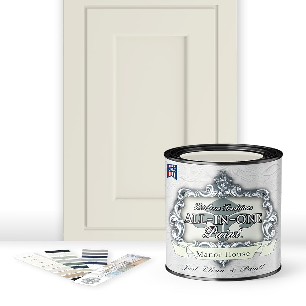 Photo 1 of ALL-IN-ONE Paint, Durable cabinet and furniture paint. Built in primer and top coat, no sanding needed. Includes our 30 featured color card - Manor House (creamy off white), Quart