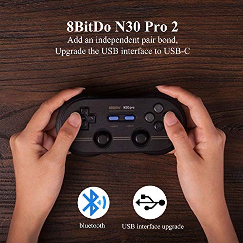 8Bitdo N30 Pro 2 Wireless Game Controller with Joysticks Rumble Vibration USB-C Cable Gamepad for Windows, Mac OS, Android, Steam And More(PP)