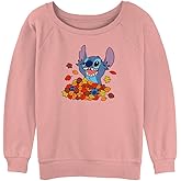 Disney womens Disney Lilo & Stitch Leaf Pile Junior's Raglan Pullover With Coverstitch