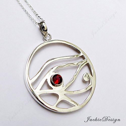 1.5" Large Eye of Horus Red Garnet Stone Sterling Silver Pendant JD58