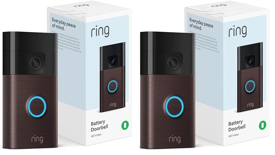 Ring Battery Doorbell | Home or business security with Head-to-Toe Video, Live View with Two-Way Talk, and Motion Detection & Alerts (newest model) | 2-pack | Venetian Bronze