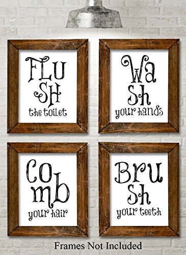 Bathroom Quotes and Sayings Art Prints – Set of Four Photos (11×14) Unframed – Great Gift for Bathroom Decor