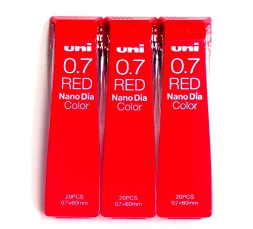 Uni Mechanical Pencil Lead Nano Dia Color 0.7mm, Red (U07202NDC.15), 20 Leads 3 Pack/total 60 Leads (Japan Import) [Komainu-Dou Original Package]