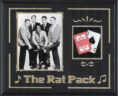 Sinatra Clan The Rat Pack Casino Music Movie Memorabilia Framed Movie Photo with Real Sand Casino Cards Custom Made Real Wood Modern Charcoal Frame (21 1/2 x 17 1/2")
