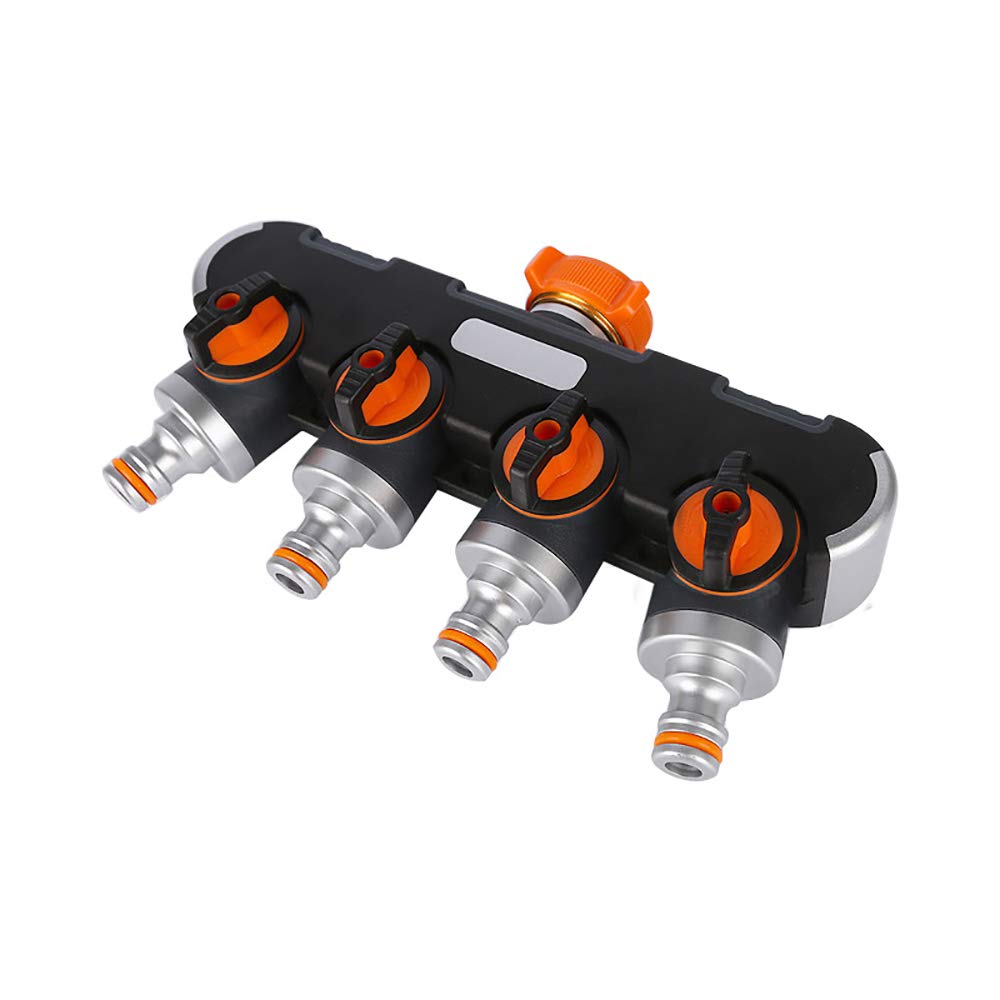 4 Way Hose Splitter 3/4" and 1/2" Water Taps Distributor Tap Adaptor Water Flow Regulator and Lockable for Garden Watering