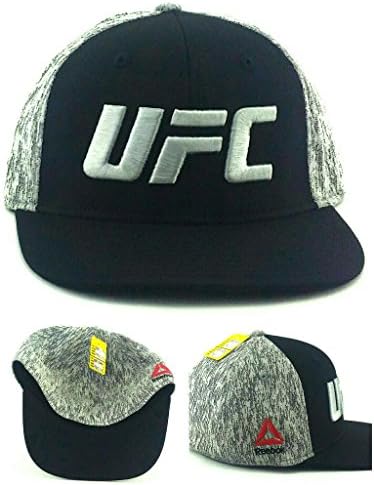 RBK UFC Reebok MMA Fighter Black Static Gray Era Flat Flex Fit Fitted Hat Cap S/M