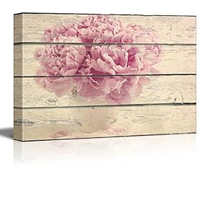 Canvas Wall Art - Pink Flower in a Vase on Vintage Wood Textured Background - Rustic Country Style Modern Giclee Print Gallery Wrap Home Art Ready to Hang - 12" x 18"