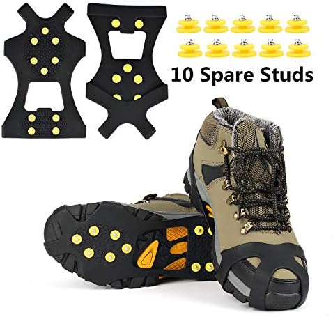 EONPOW Ice Grips, Ice & Snow Grips Cleat Over Shoe/Boot Traction Cleat Rubber Spikes Anti Slip 10 Steel Studs Crampons Slip-on Stretch Footwear