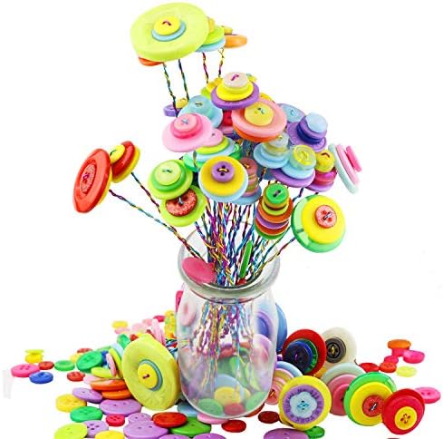 BcPowr Button Flower 40 Flowers DIY Craft Iron Wire Button Felt Bouquets DIY Craft Hand Toy for Kids Boys Girls Children Toddlers（Without Bottle）