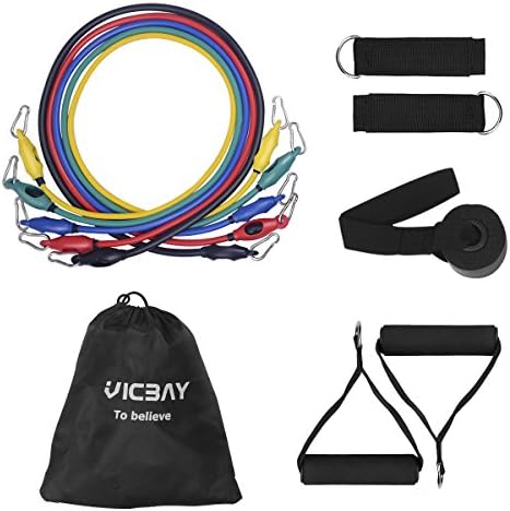 VICBAY Resistance Bands Set, Fitness Tubes Set, 5 Exercise Fitness Bands with Door Anchor Handles Ankle Strap and Carrying Bag, 12Pcs Workout Bands for Losing Body, Strengthening, Shaping Body[G-2]