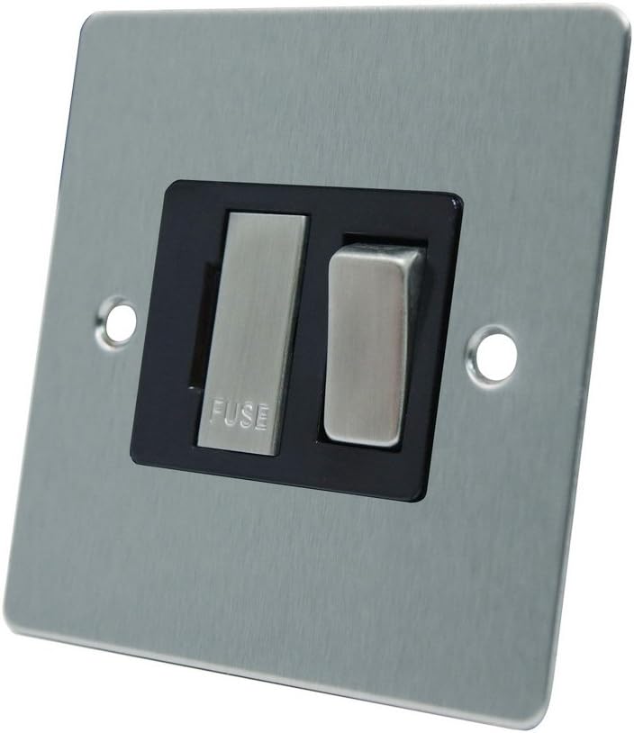 AET FSCSFSBS 13 A Satin Chrome Flat Switched Fused Spur Connection Unit with Black Insert Metal Fused Switch