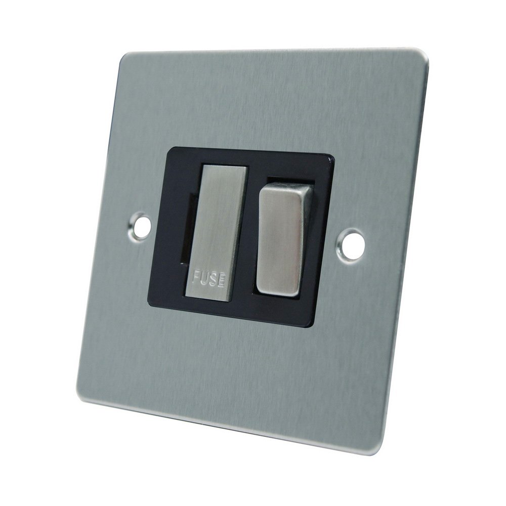 AET FSCSFSBS 13 A Satin Chrome Flat Switched Fused Spur Connection Unit with Black Insert Metal Fused Switch