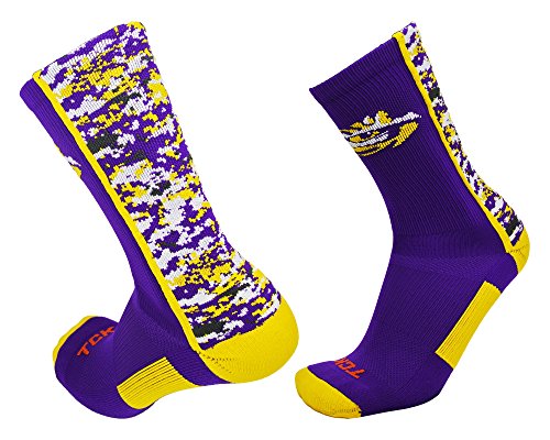 image for TCK LSU Digital Camo Crew Socks (Purple/Gold/White, X-Large), men