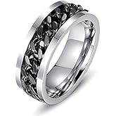 LEEYA NL11 8MM Stainless Steel Rings for Men Engagement Wedding Band Chain Ring, Size 7-13 (13, Black)
