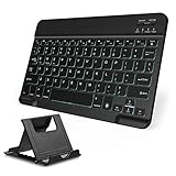 Vive Comb Bluetooth Keyboard, 7-Colors Backlit Universe Compact Portable Wireless 3.0 Keyboard for iOS, Android, Windows with a Foldable Multi-angle Cell Phone Stand Desktop Holder, Black