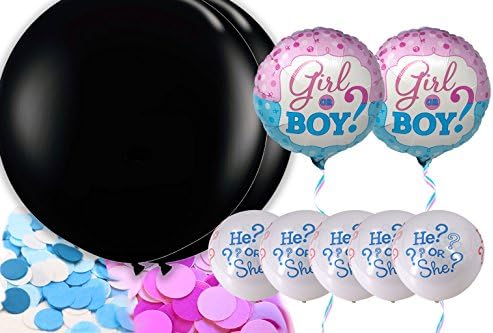 Gender Reveal Balloon Party Kit - 2 Giant 36" Balloons with Both Blue and Pink Confetti Plus 7 More Balloons for Baby Boy or Girl Shower Decorations
