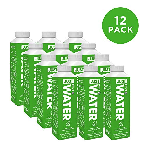 JUST Water Infused | Spring Water Flavored with Organic Essences | Eco-Friendly Boxed Bottled Water | Zero Sugar, Artificial Flavors, or Sweeteners, Alkaline pH of 8.0 | Mint, 16.9 oz (Pack of 12)
