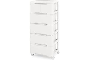 LOKO 6-Drawer Plastic Rolling Storage Cart, Mobile Storage Cabinet with 4 Universal Wheels, Vertical Storage Tower Container Unit for Living Room, Bedroom, Home Office, White (16”x13”x38” (6 Drawers))