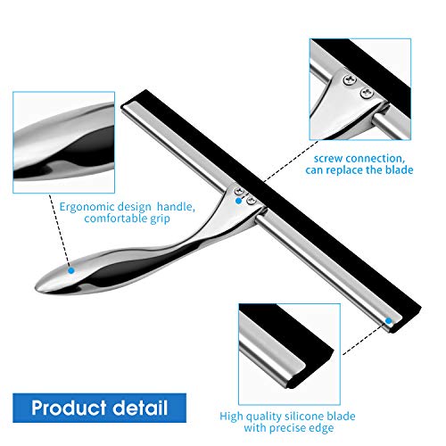 ALITA Bathroom Shower Window Squeegee - Deluxe Cleaning Tool for Mirror/Glass/Car Windshield/Kitchen, Stainless Steel, All Purpose Squeegee Wiper with Replacement Blade and Hook, 10 Inch