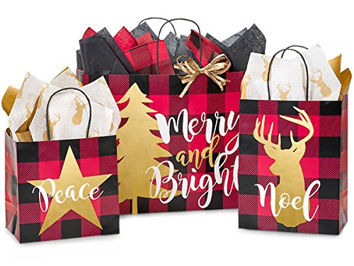 Christmas Holiday Gift Bag 3-Pack Assortment (Buffalo Plaid)