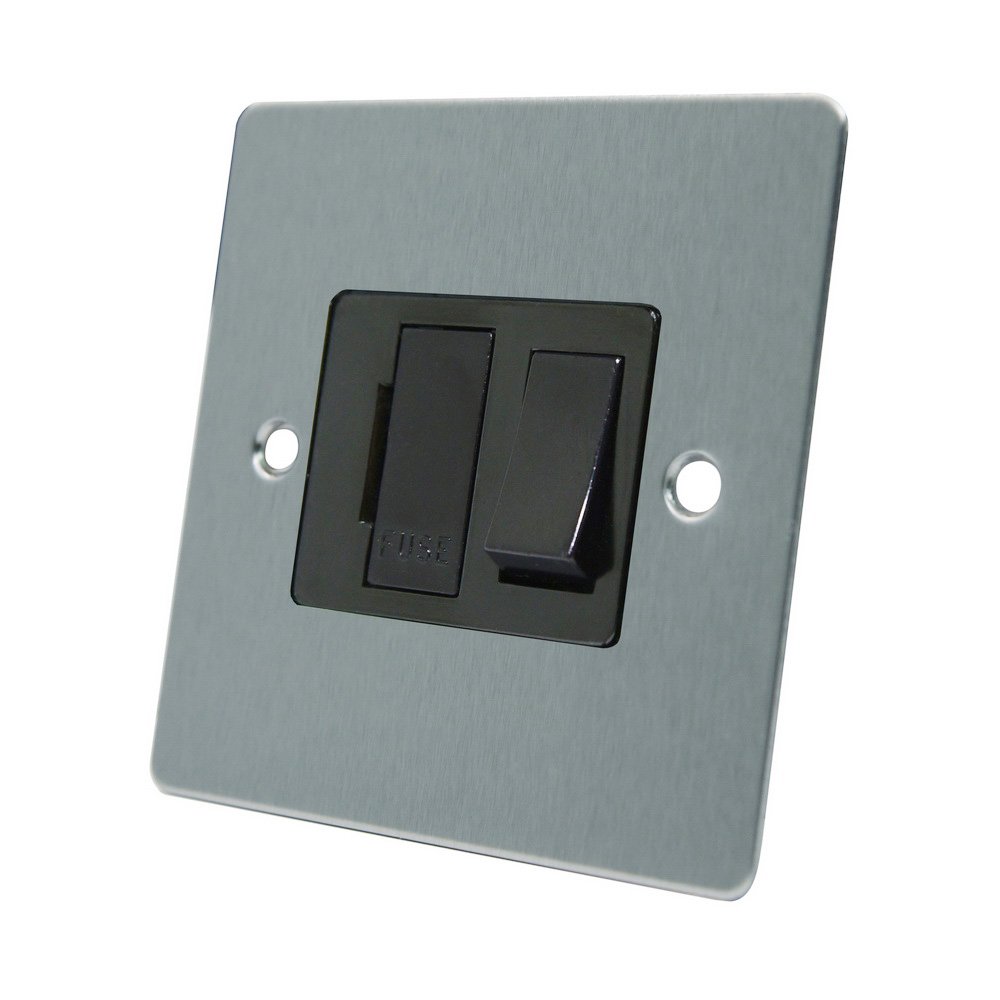 AET FSCSFSBL Satin Chrome Flat Spur Black Insert Plastic Rocker Switch-13 Amp Switched Fused Connection Unit