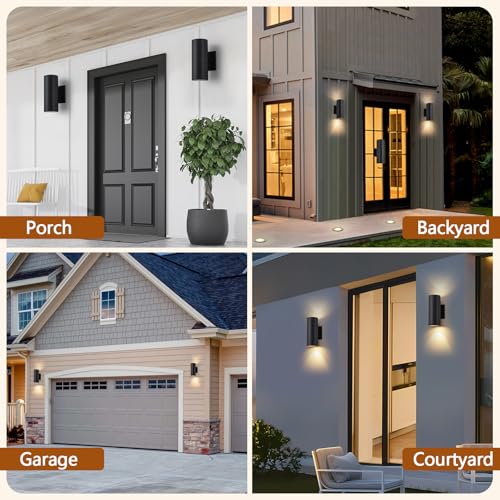 Easyusahome 4 Pack Outdoor Sconce Lights for House, Modern Black Exterior | Light Fixtures, Cylinder Up and Down Wall Sconce, IP65 Waterproof Anti-Rust Porch Lights Wall Mount for Front Door Garage