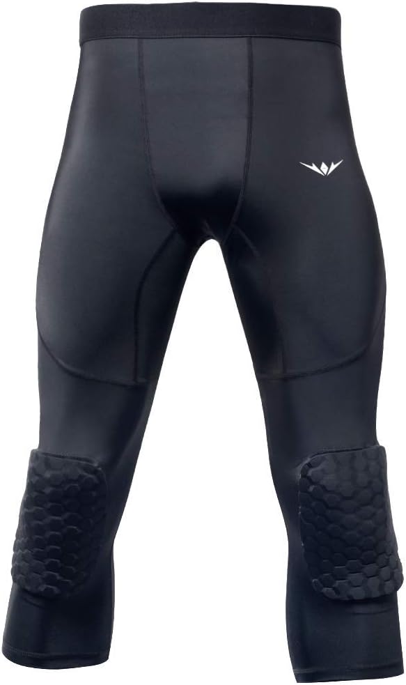Readypard Basketball Pants with Honeycomb Knee Pads, 3/4 Capri Compression Tights Leggings, Fittings Basketball Sports Protection Training Leggings for Man