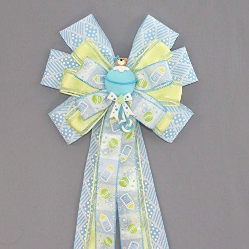 Blue Bear Boy Baby Shower Bow - 10" wide