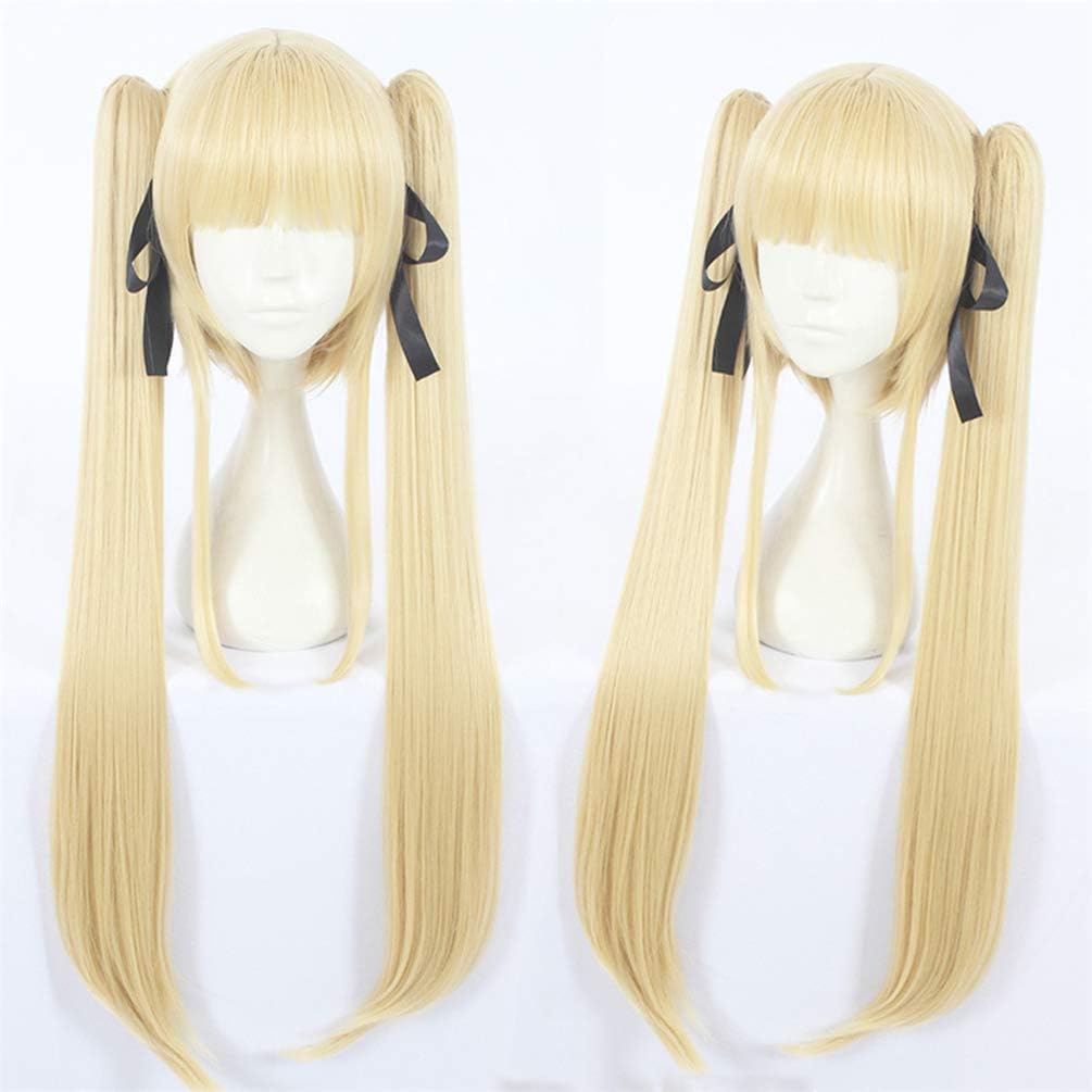 FuHouse Cosplay Bob Wig with 2 Removable Jaw Clip Long Straight 70cm Light Yellow Ponytails Halloween Cosplay Anime Wig - Image 3