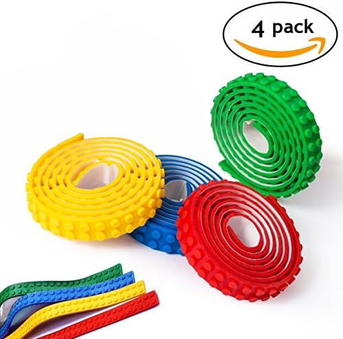 Building Block Tape Compatible lego Collection Construction Toy Adhesive Tape 4 Rolls Red Green Blue Yellow Lego Blocks,Silicone Building Blocks Tape for Lego Lover,Kids Toy Gift