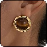 Black Gold Statement Earrings for Women Trendy Chunky Gold Earrings Brown Resin Acrylic Big Irregular Rectangle Square Stud Earring Vintage Unique Large Black Earring for Women Chunky Jewelry