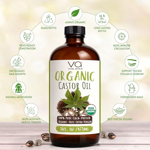 Castor Oil Pack Wrap Kit – USDA Organic, 16 oz Cold-Pressed Hexane-Free Castor Oil in Glass Bottle | Adjustable Cotton Flannel Waist & Neck Wraps | Liver, Abdominal & Detox Therapy